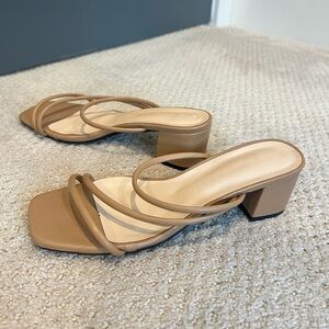 Tan strappy block heel